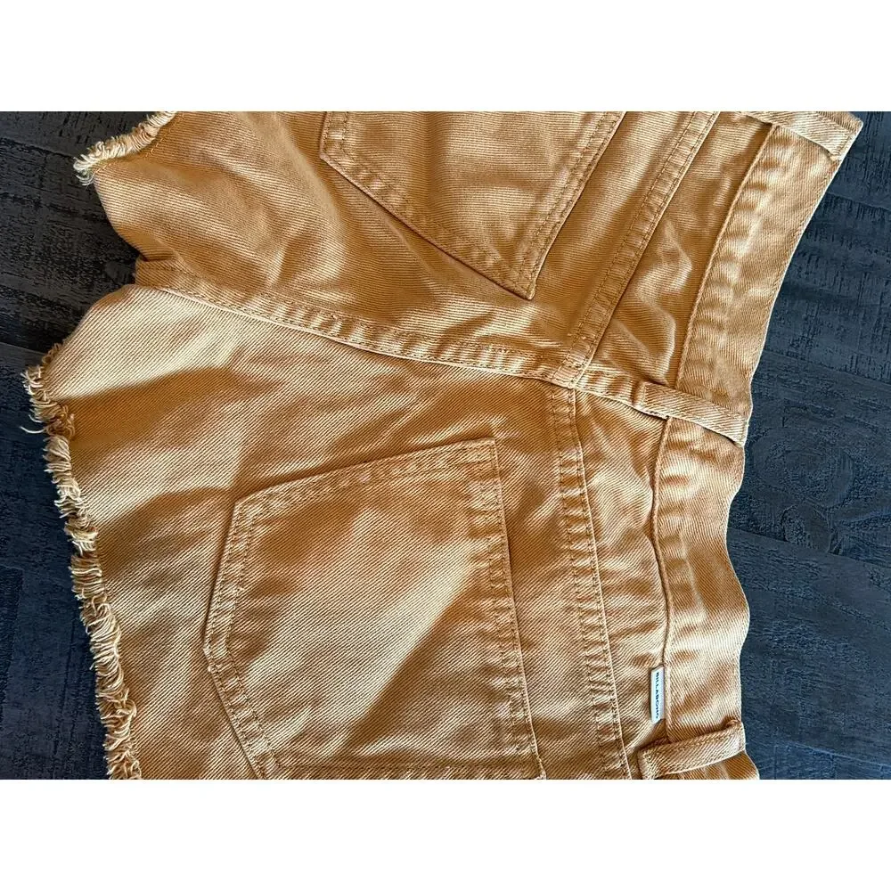Billabong x Wrangler Drift Away Frayed Denim Shorts Mustard Yellow Womens 25 EUC